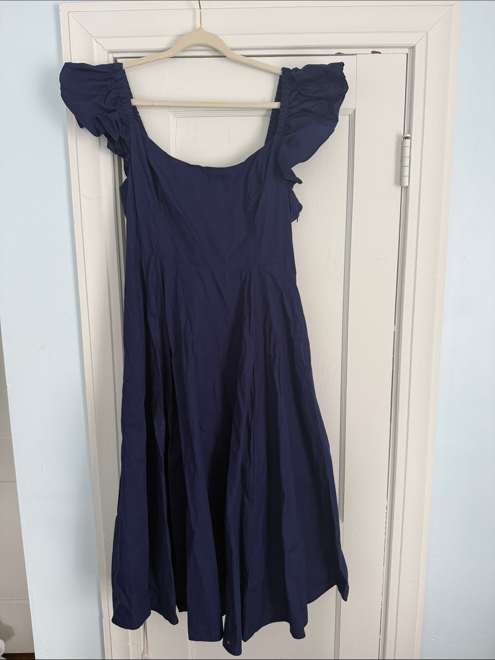 Hill House Navy Ruffle-Sleeve Midi Dress